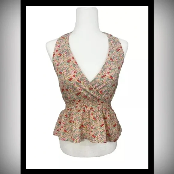 MONTEAU | Floral Halter Top Cinched Waist Size Small - Picture 1 of 4